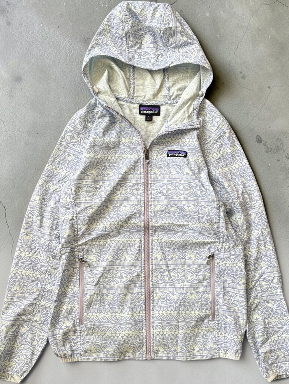 Patagonia Women’s Bajadas Hoody Small Light Violet Blue Tradewinds Print Jacket